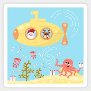 Underwater Christmas - Santa Claus in a yellow submarine Sticker